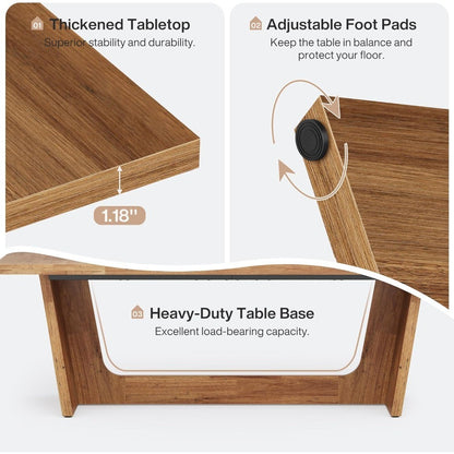 Large Rectangular Wood Dining Table for 6-8, Farmhouse Style Kitchen Table with Solid Pedestal Base