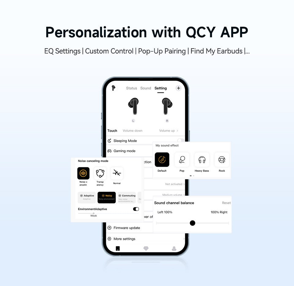 QCY Melobuds N50 ANC Bluetooth 5.4 Wireless Earphones Active Noise Cancellation 6 Mics Clear Call Earbuds Multipoint Connection