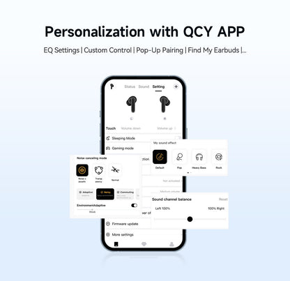 QCY Melobuds N50 ANC Bluetooth 5.4 Wireless Earphones Active Noise Cancellation 6 Mics Clear Call Earbuds Multipoint Connection