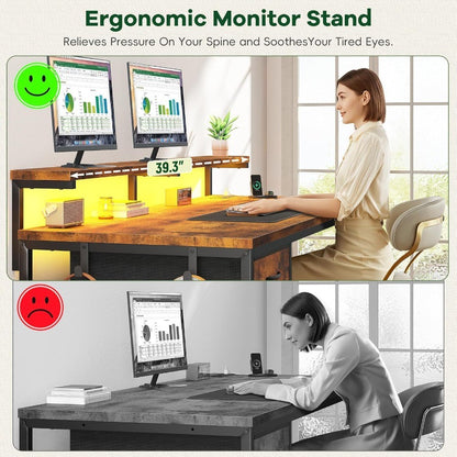 Mesa de Escritório de 99,8 cm com Tomada Embutida e Gaveta para Pequenos Espaços, Mesa Gamer com Suporte de CPU e Luzes LED Ergonômica