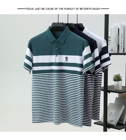 High end brand embossed men short sleeve polo shirt fashion stripe color blocked summer ice silk breathable luxury Paul T-shirt