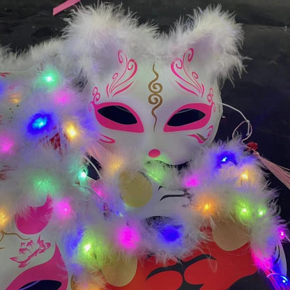 6pcs Led Cat Masks Halloween Decorations Glowing Furry Fox Masquerade Masks Diy Painted Light Up Performance Party Cosplay Masks