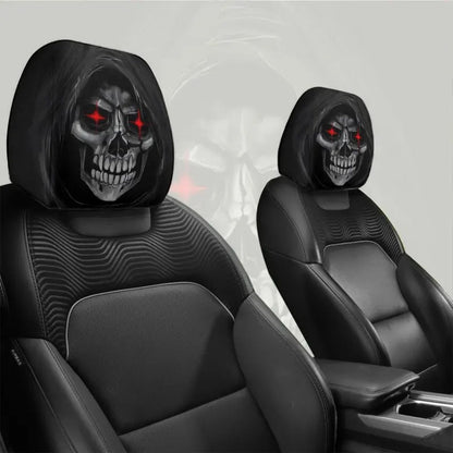2Pcs Death Skull Flame Red Eye Print Car Headrest Cover Elastic Neck Support Auto Headrest Protector Easy Install Universal Car