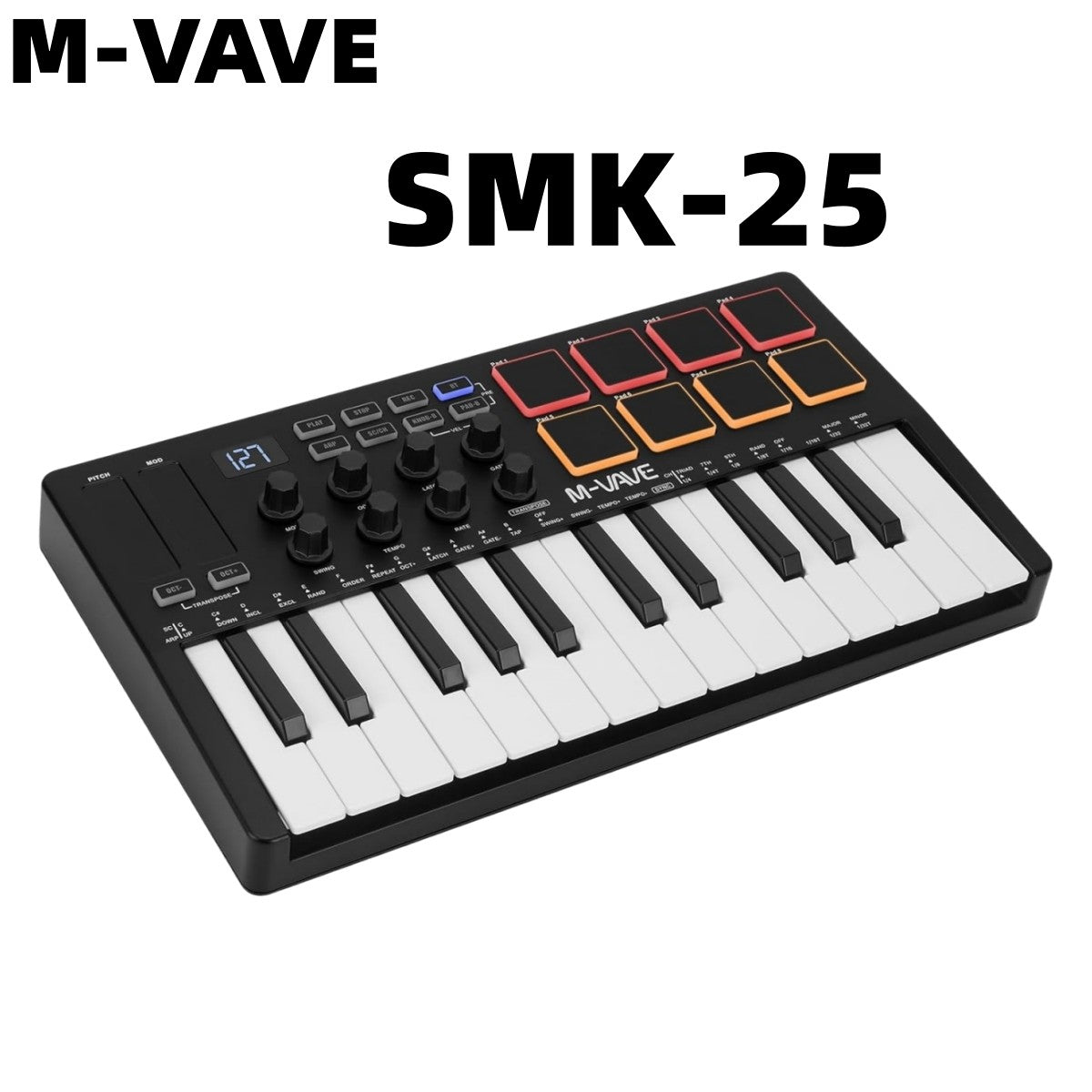 M-VAVE SMK-25 II Teclado Controlador MIDI Pad USB Mini 25 Teclas, 16 Pads de Bateria RGB, 8 Knobs e Produção Musical, Software Incluído