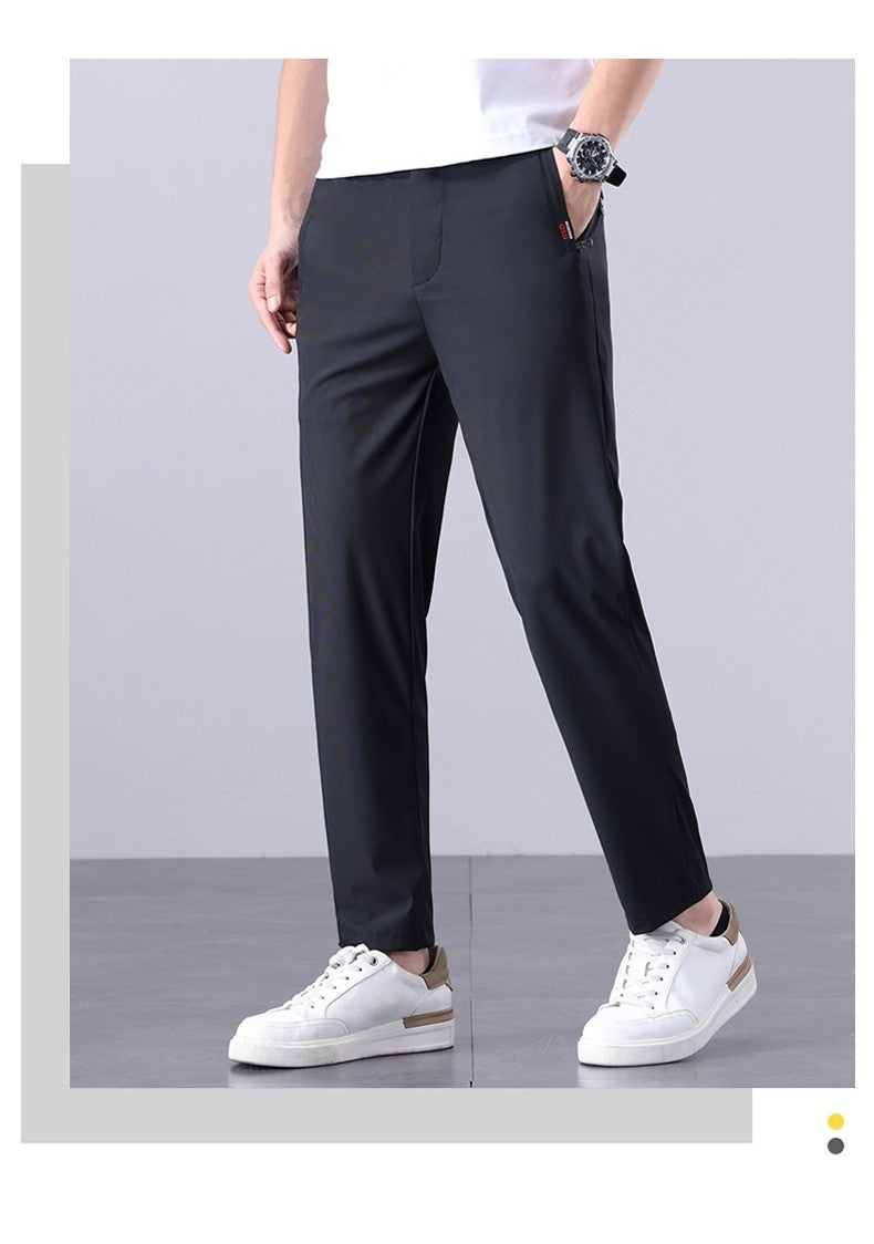 Summer New Men's Ice Silk Pants Korean Y2K All Match Elastic Sweatpants Office Business Casual Fashion Straight Suit Trousers