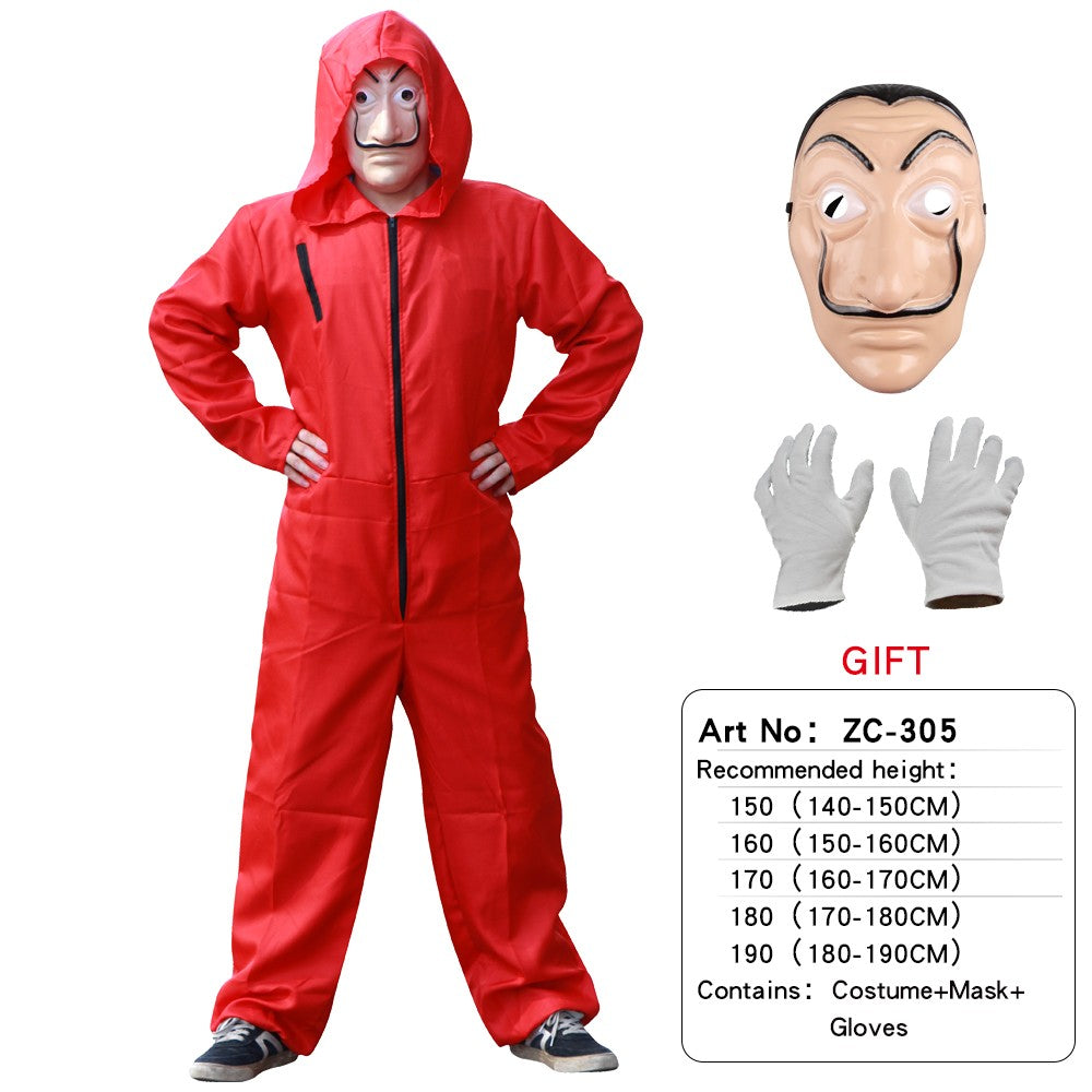 Adult and Children's Paper House Cosplay Costume Red Onesie Halloween Stage Wear with Hat Onesie Set