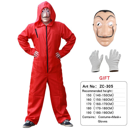 Adult and Children's Paper House Cosplay Costume Red Onesie Halloween Stage Wear with Hat Onesie Set