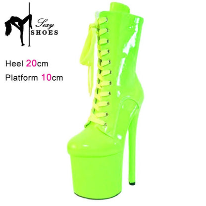 Sexy Knight Boots Women 8-inch High Heels Fashion Models Shoes Nightclub Cross Lace-up Pole Dancing Stripper An kle Short Boots