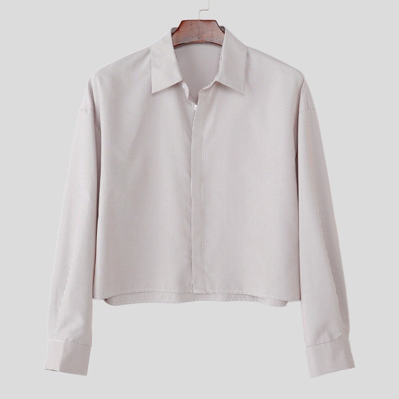 INCERUN Men Shirt Striped Lapel Long Sleeve Loose Casual Men Clothing Streetwear 2025 Korean Style Fashion Crop Tops Men