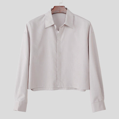 INCERUN Men Shirt Striped Lapel Long Sleeve Loose Casual Men Clothing Streetwear 2025 Korean Style Fashion Crop Tops Men