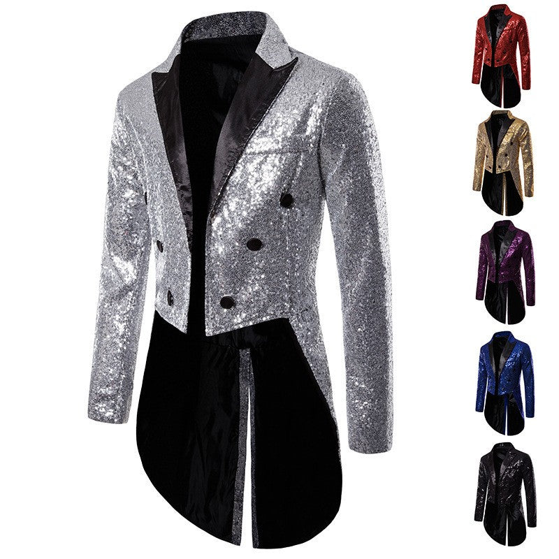 Fashionable Tailcoats for Men's Party Stage Banquets Nightclubs Performances Sequins Designs Slim Fit Blazer Masculino