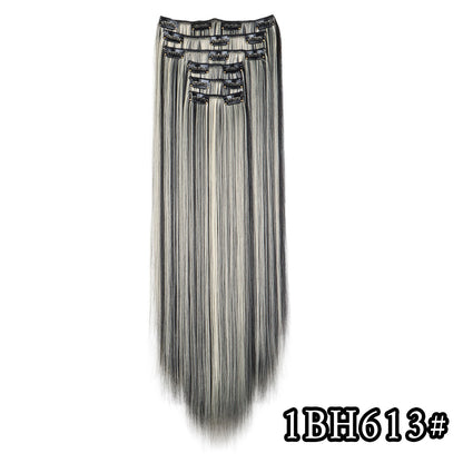 Apliques de Cabelo Natural de 24 Polegadas Cabelo Sintético para Mulheres Kit de Fios de Cabelo 16 Tic-Tacs em 6 Peças Apliques Mechas de Cabelo