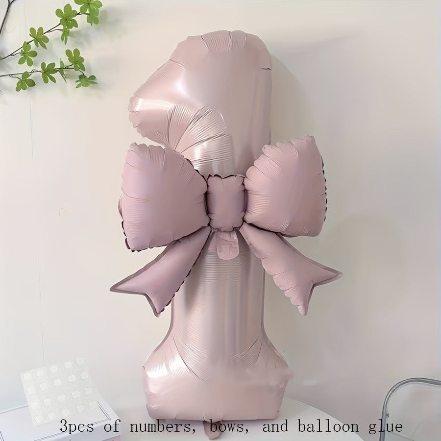 32 Inch Pink Number 0-9 Foil Balloon with Bow – Ideal for Girls Wedding Birthday Party Decorations
