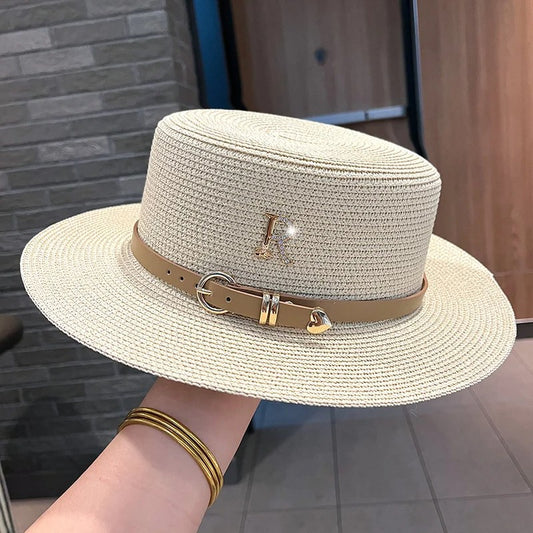 Rhinestone Straw Hat Women's Summer Beach Sunshade Hat Braided Straw Sunblock Hat French Belt Vintage Top Hat Sun Hats For Women