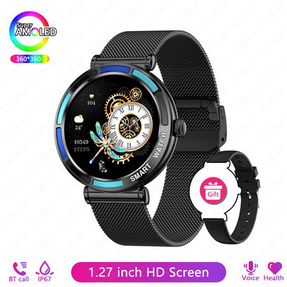 2025 Novo Smartwatch Feminino da Moda Tela HD 360*360 Pulseira Esportiva Mostrador Personalizado Frequência Cardíaca Chamada de Voz Smartwatch Para Android iOS