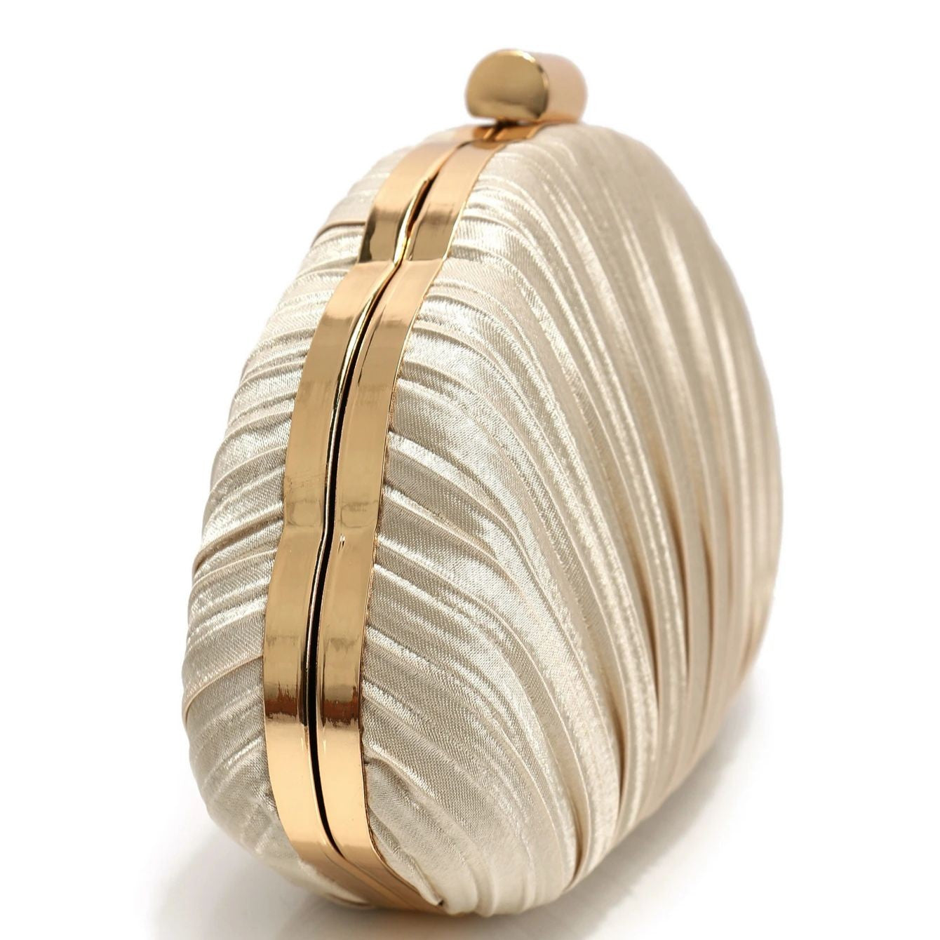 Shell Design Ruched Women Evening Bags Apricot Color Glitter Satin Luxury Party Dress Clutch Bags With Shoulder Chain Messenger