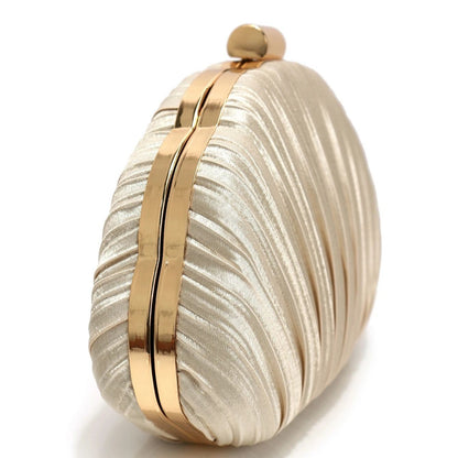 Shell Design Ruched Women Evening Bags Apricot Color Glitter Satin Luxury Party Dress Clutch Bags With Shoulder Chain Messenger