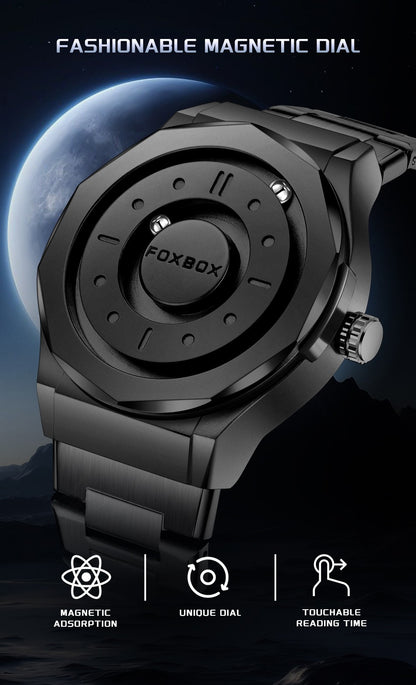 FOXBOX Creative Scrolling Pointer Magnetic Force Men's Quartz Wristwatches Outdoor Sports Waterproof Watch Men Relogio Masculino
