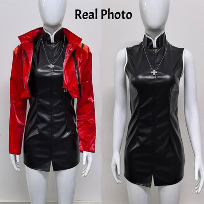 Katsuragi Misato Cosplay Costume Anime EVA Katsuragi Misato Cosplay Red Jacket Dress Uniform Halloween Party Costume For Women