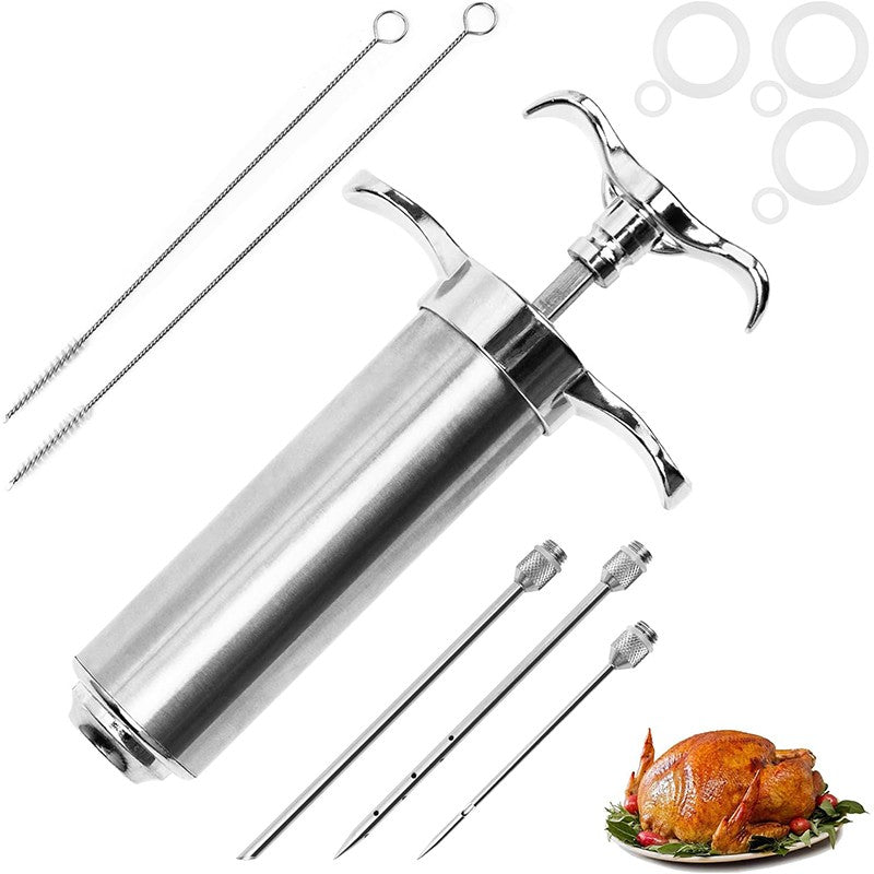 Kit Injetor de Carne Seringa Aço Inoxidável Kit Injetor de Marinada para Churrasco Cozinha Seringa Injetora de Peru com 3 Agulhas de Marinada Y213