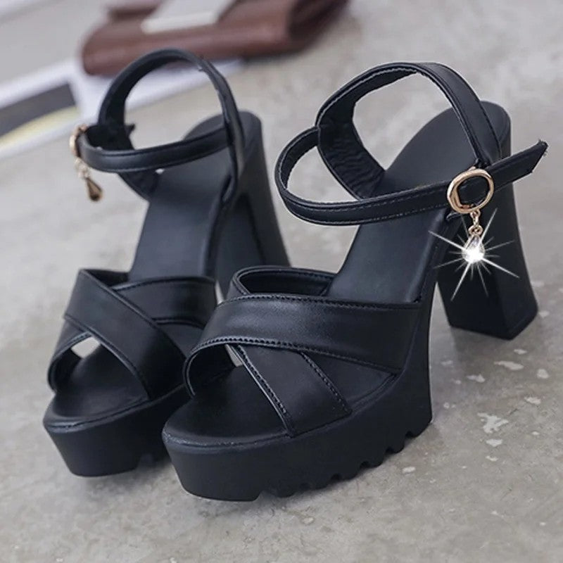 Women Fish Mouth Platform High Heels Wedges Buckle Sandals Shallow Hollow Open Toe Shoes Woman Party Footstep Office Pumps