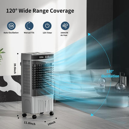 Ar-Condicionado Evaporativo Portátil 3 em 1 Swamp Cooler de 8,2 Gal com Controle Remoto, 3 Velocidades, Timer de 12H e 6 Bolsas de Gelo