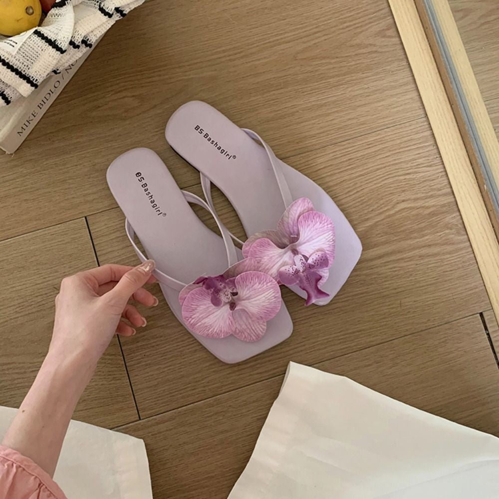 Daily Sweet Butterfly Orchid Slipper Elegant Vacation Flower Flip Flops Out Wear Summer Women's Sandals Outdoor