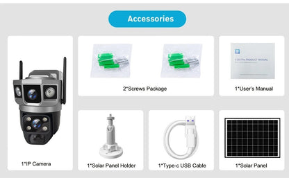 V380 Pro 12MP  Solar WIFI IP Camera CCTV Two Lens Three Screen Auto Tracking Outdoor 6K Security Surveillance PTZ Camera