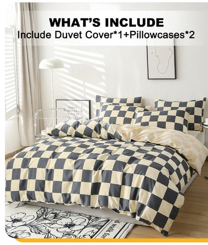 3pcs Checkered Pattern Print Duvet Cover Set, Soft Skin-Friendly Bedding Set Includes 1 Duvet Cover And 2 Pillowcases
