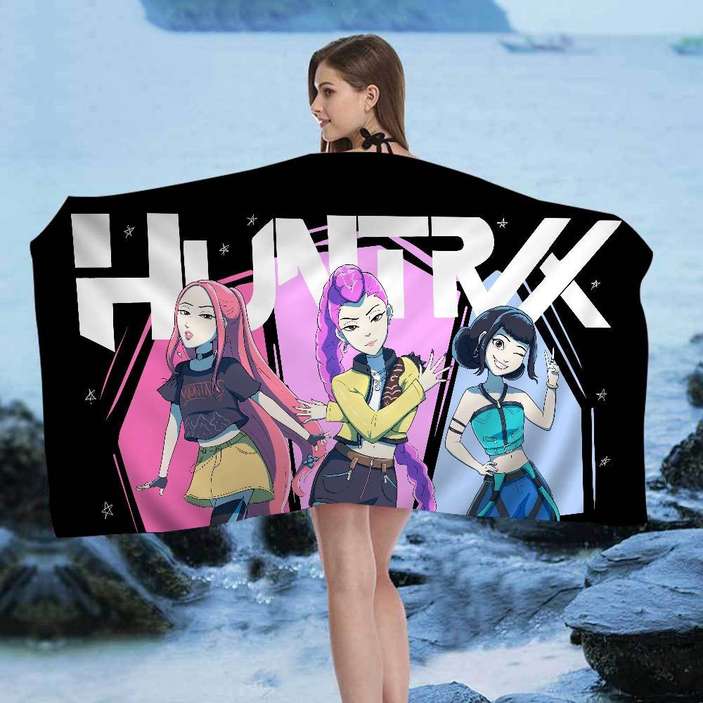 Kpop D-demon Hunters Beach Towels Shower Towel Sauna Travel Spa Microfiber Quick Dry Gym Accessories Cute Room Decor