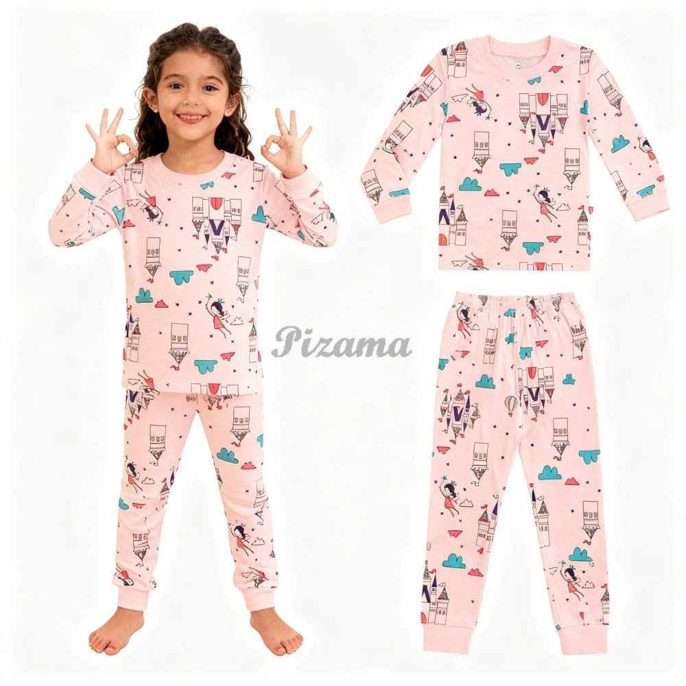 100 Cotton Girls Pajamas Sets Bunny Airplane Castle Animal Cartoon Kids Pyjamas Boys Pijamas Infantil Xmas Children Sleepwear