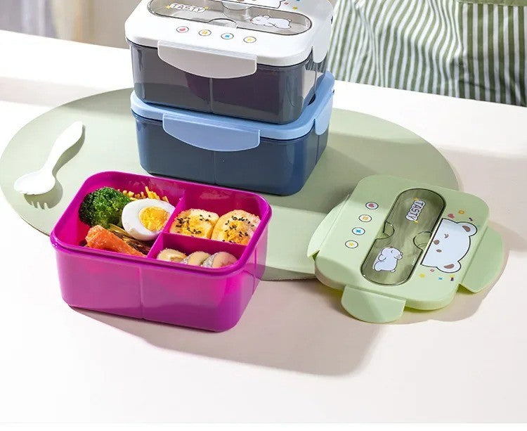 Conjunto de Copo Lancheira Infantil de Plástico Portátil 1200ML com Garfo e Lancheira Infantil com Copo de Água, Recipiente para Armazenamento de Alimentos