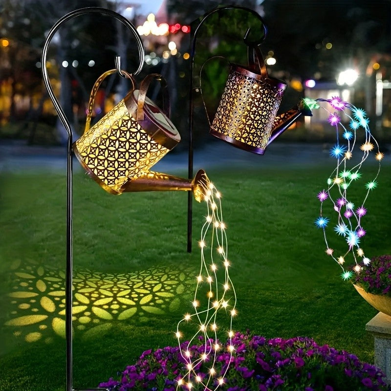 Metal Lantern Solar Watering Can Light - Outdoor Waterproof Shower Lights for Garden Decorations LED Fairy Art Decorative Lights