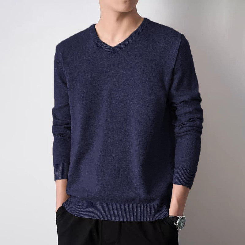Animal Game Autumn Men's V Neck Pullover Sweaters Solid Color Casual Sweater Long Sleeve Men's Basic Underwear Trend Outerwear