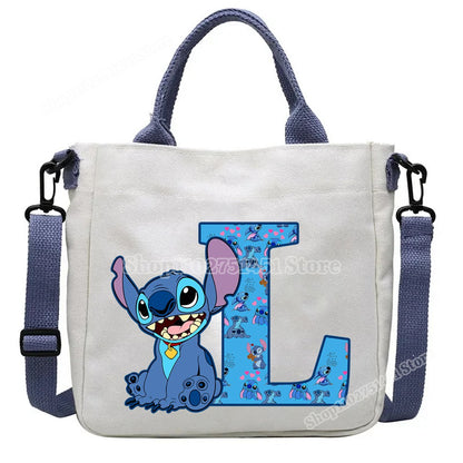 Disney Stitch Letter A-Z Print Shoulder Bags Cute Anime Action Figure Stich Purses Handbags Women Sling Messenger Bag Gift