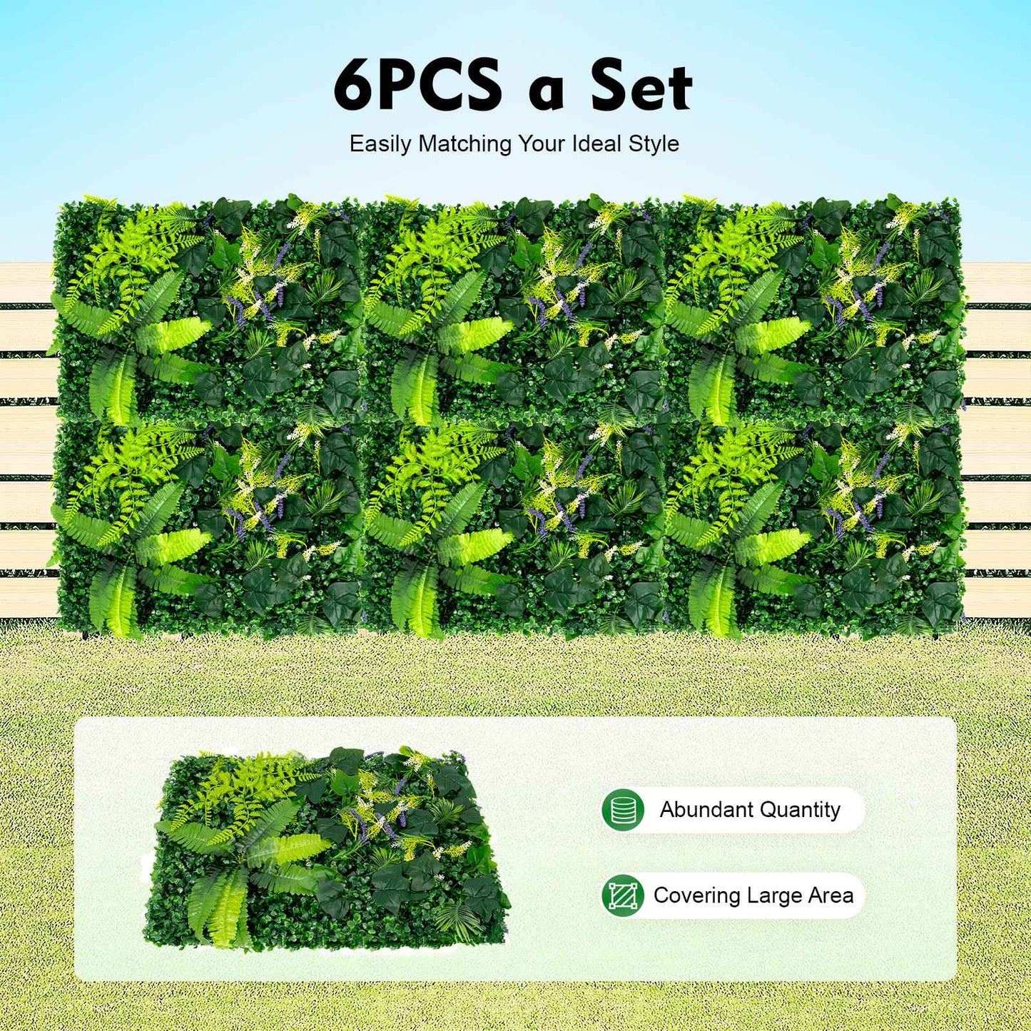 6 Pack Artificial Greenery Wall 60x40cm Faux Plant Panel for Garden Balcony Porch Wedding Party Indoor Outdoor Decoration
