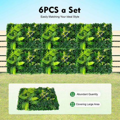 6 Pack Artificial Greenery Wall 60x40cm Faux Plant Panel for Garden Balcony Porch Wedding Party Indoor Outdoor Decoration