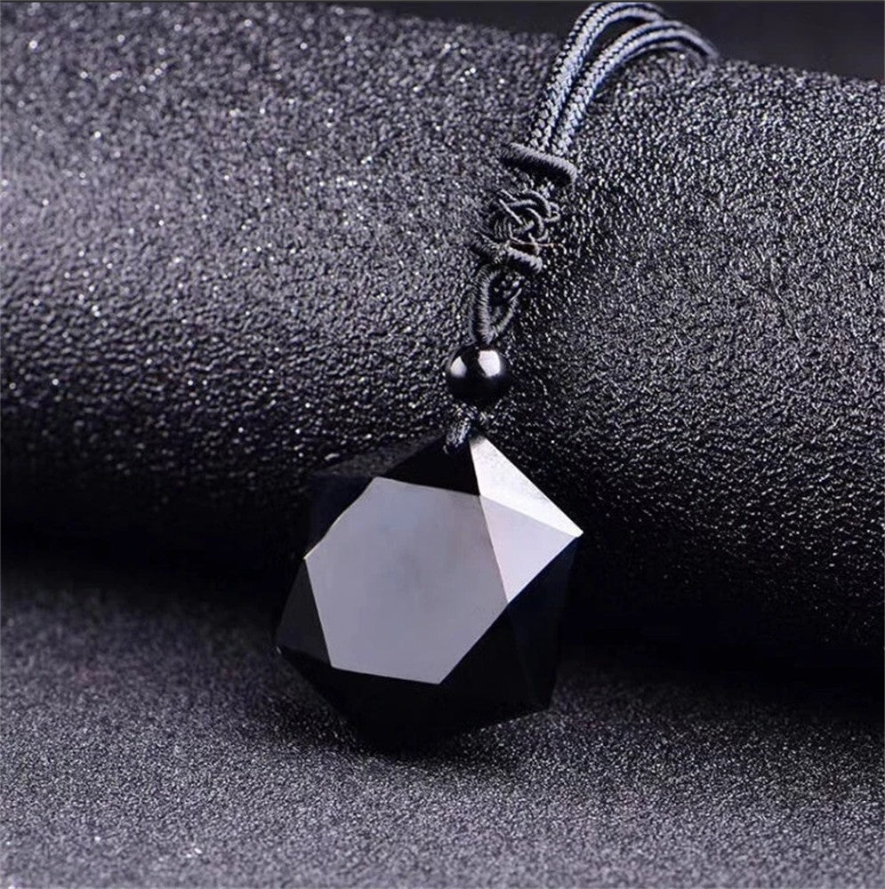 Colar com Pingente de Obsidiana Preta Nova Moda Pingente Estrela de Obsidiana Joias de Cristal da Sorte com Corda Grátis Dropshipping