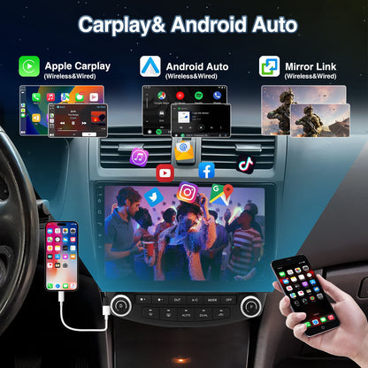 10.1 Inch Android13 Wireless Car Carplay Android Navigation Reversing Camera All-in-one 2+32G CarPlay GPS For Honda Accord 03-07