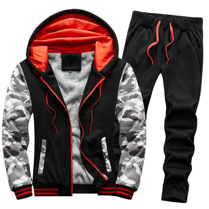 Winter Sports Jacket Pants Suits Men's Coats Trousers Sets Thicken Thermal Hoodies Set Camouflage Tracksuit Sweatshirts