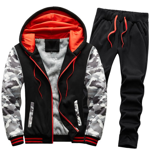 Winter Sports Jacket Pants Suits Men's Coats Trousers Sets Thicken Thermal Hoodies Set Camouflage Tracksuit Sweatshirts