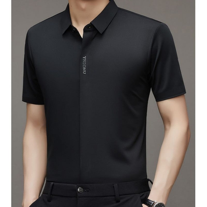 High end  Mulberry Silk Men Short Sleeve Business Shirt Wrinkle Resistant Button Invisible Top Elastic Luxurious Men Shirts