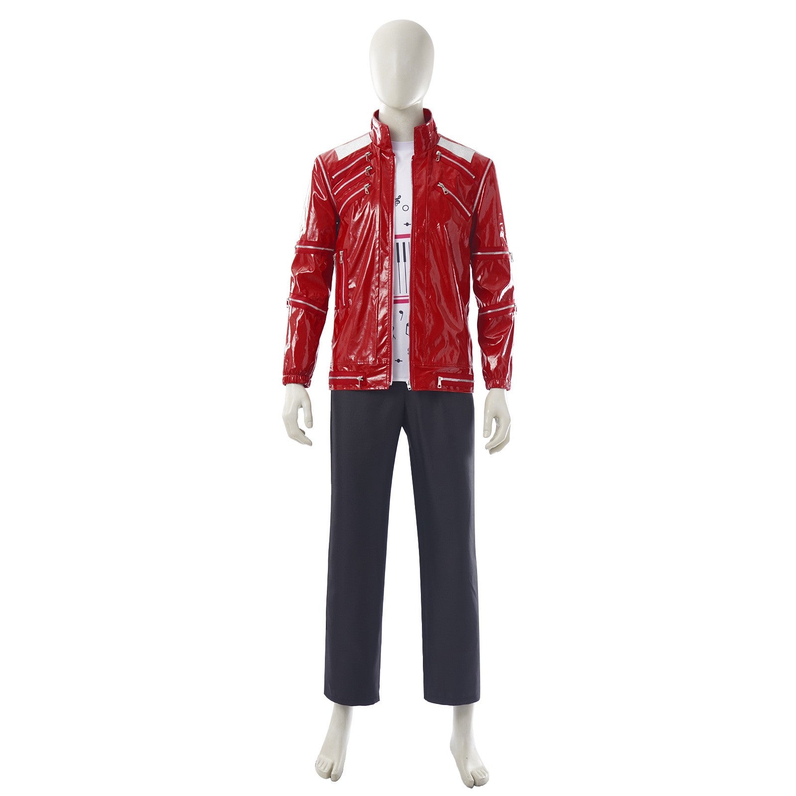 Red Zipper Michael Jackson MJ Beat It Jacket for Impersonators PU Leather Punk Casual Coat Halloween Stage Christmas Outwear Cos