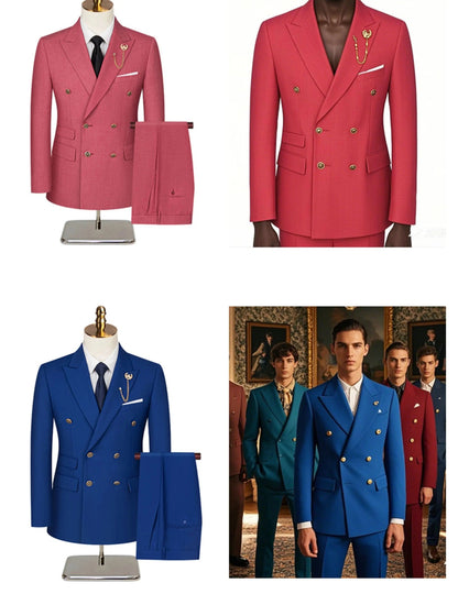 2025 Suit (Blazer+ Trousers) Men's Fashionable Gentleman Business Double-breasted British-style Banquet Host Casual Wedding Suit