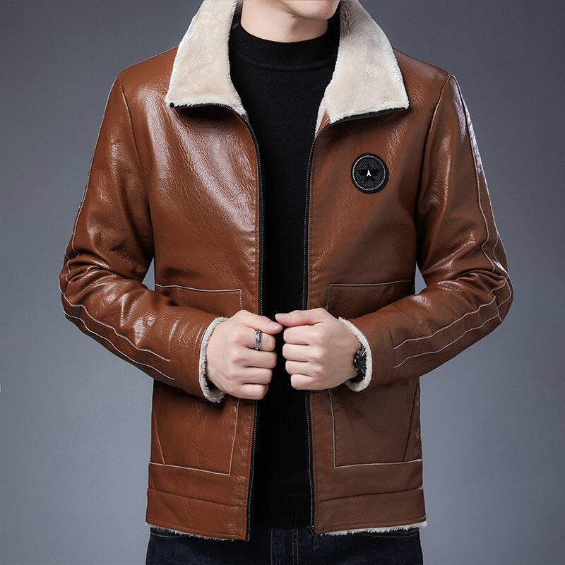 Plus Size Fur Collar Men's Leather Jackets Male Casual Plus Velvet Leather Jacket Thickened Style Leather Fashion Men Outerwear