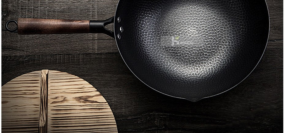 Panela Wok de Ferro Puro Konco, Panela de Ferro Fundido Antiaderente, Uso Geral para Fogão a Gás e Indução 32cm