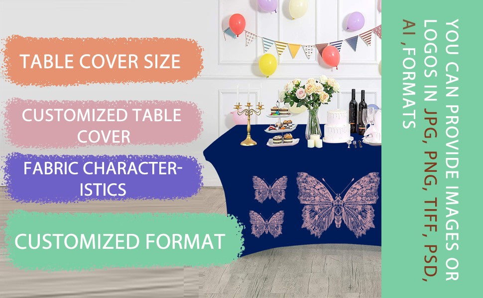 Hot Selling 6ft Trade Show Polyester Tablecloths Waterproof Fitted Stretch Spandex Table Cover Custom Printed Logo for Banquets
