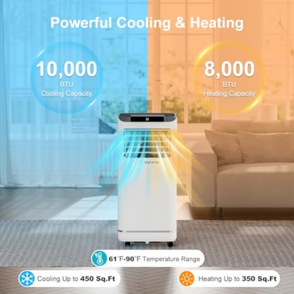 Aparelhos de Ar Condicionado Portáteis de 10.000 BTUs para Uso Doméstico e em Escritórios, Unidade Multifuncional 4 em 1 com Refrigeração, Aquecimento, Desumidificação e