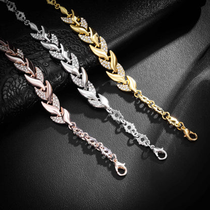 Pulseira de Luxo Love Folha Trançada com Cristais, Braceletes de Casamento para Mulheres, Presentes de Aniversário, Dia dos Namorados, Joias Estéticas