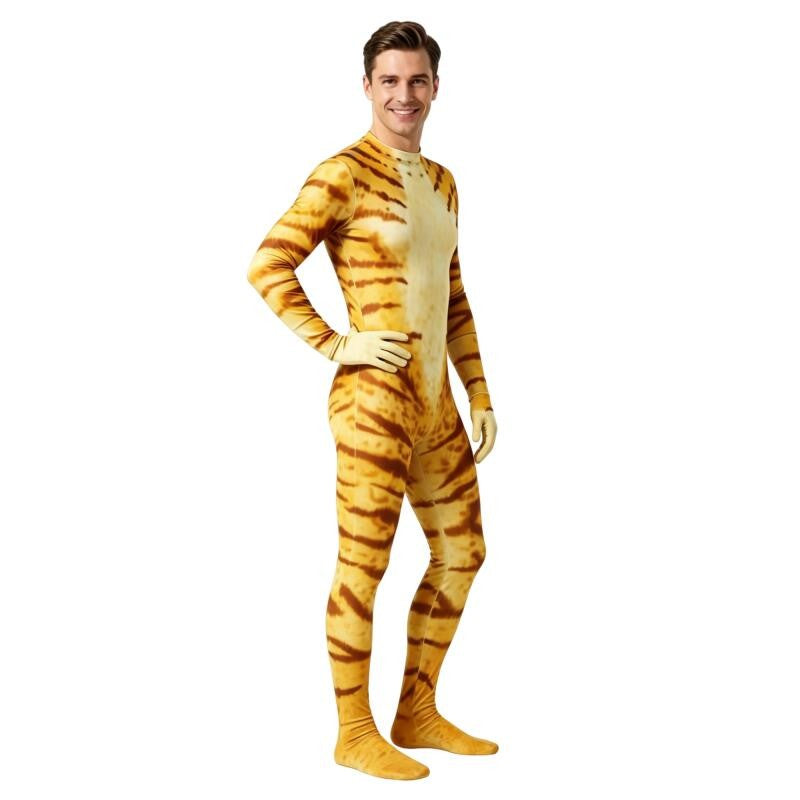 Animal Print Zentai Bodysuit Snake Tiger Pattern Long Sleeve Footed Full Body Jumpsuit Men Women Cosplay Costume For Halloween